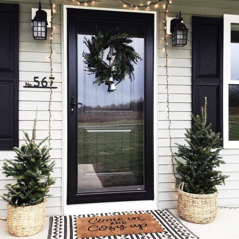 Winter Curb Appeal With Wreath and Silver Bells