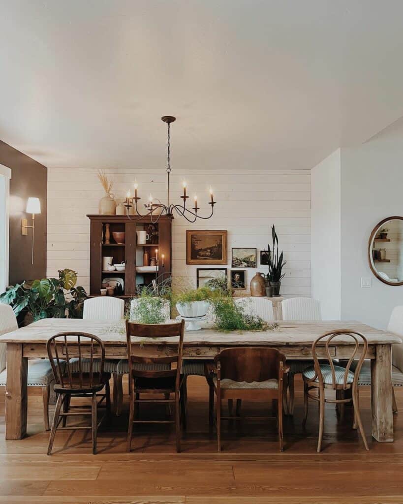 Wooden Dining Room With Mismatched Chairs