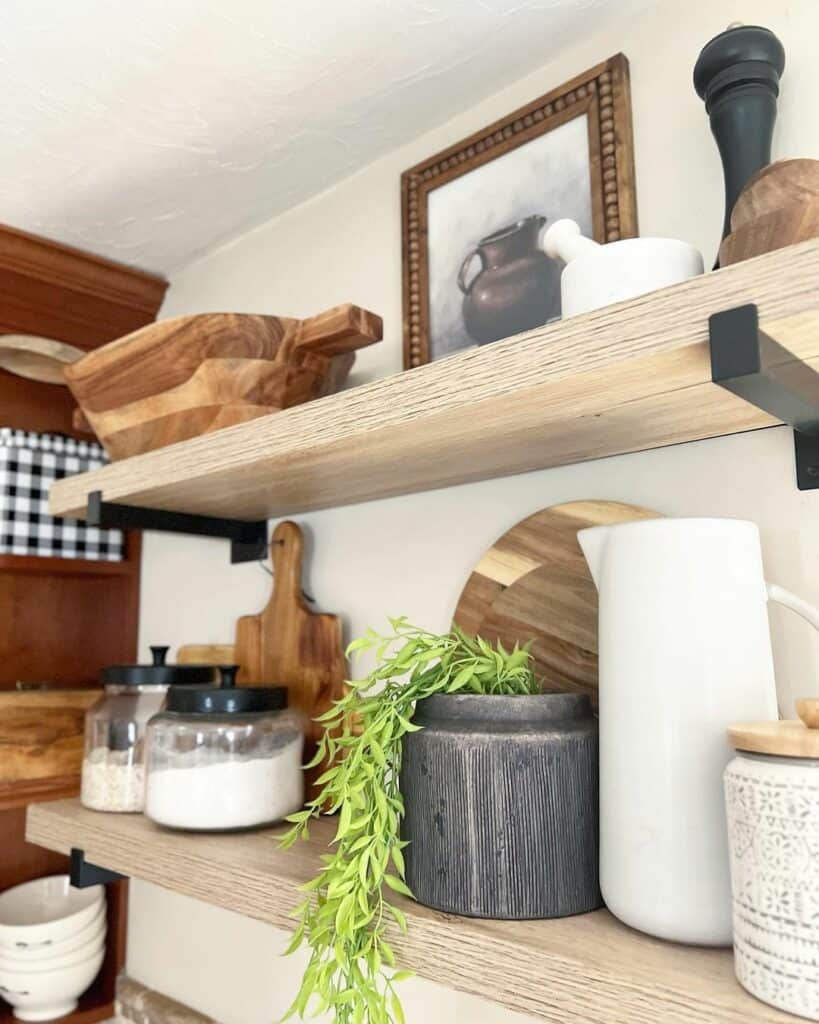 Wooden Floating Shelves With Black Brackets
