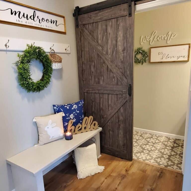 Rustic Door Joins a Sleek Mudroom Design