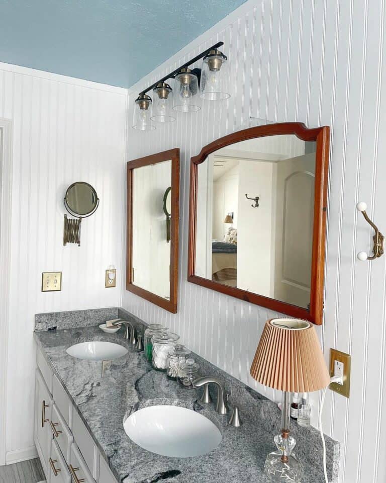 Vintage Bathroom With Blue Ceiling