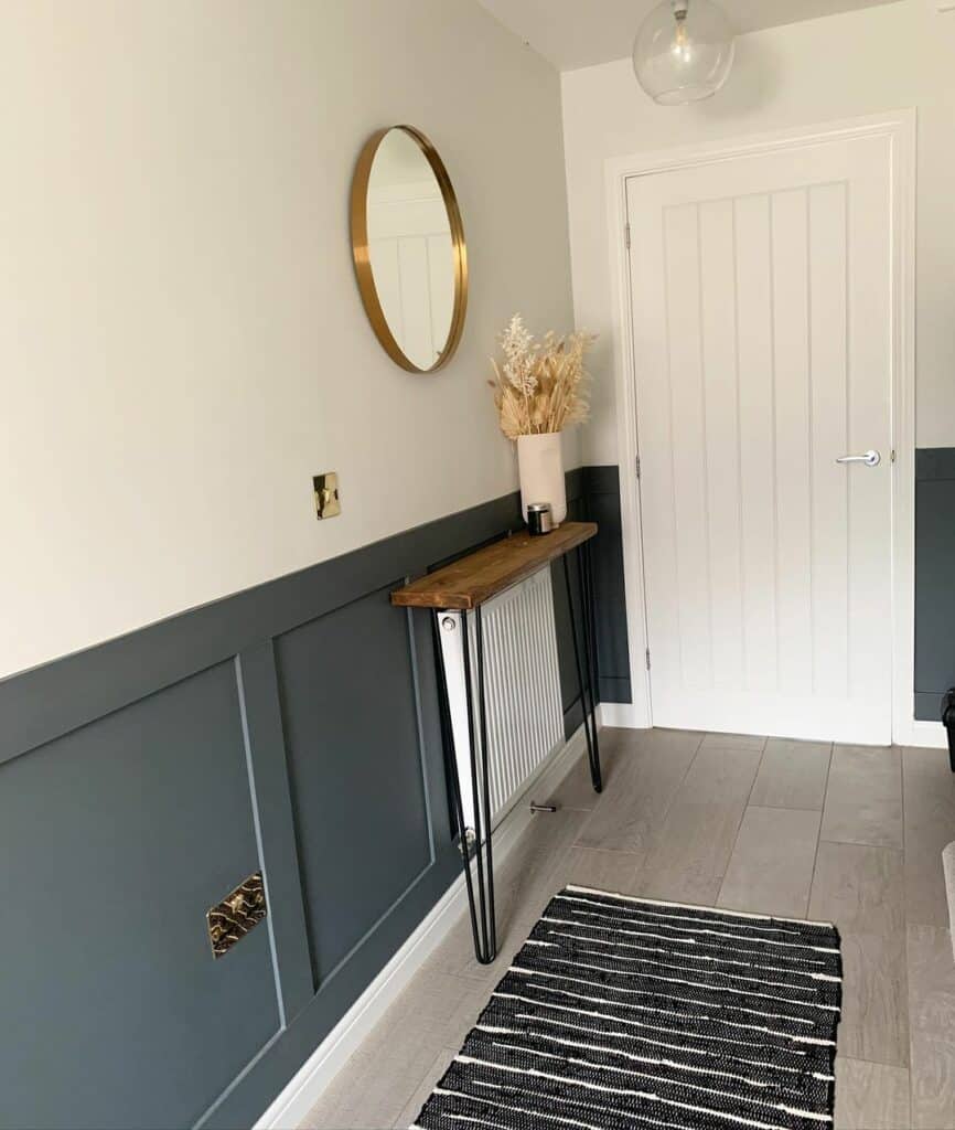 Gray Wainscoting and Hairpin Console Table