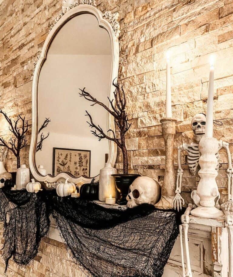 Gray Stone Walls as Backdrop for Halloween Décor