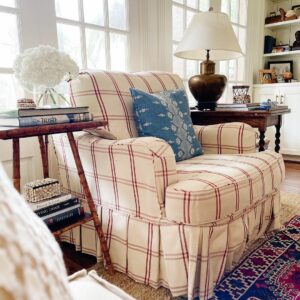 Red and White Plaid With Blue Pillow