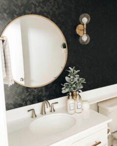 Luxurious Modern Bathroom With Black Herringbone Tile