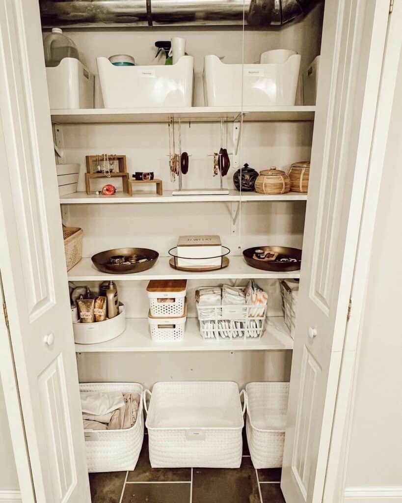 White Closet With Pantry and Storage Components