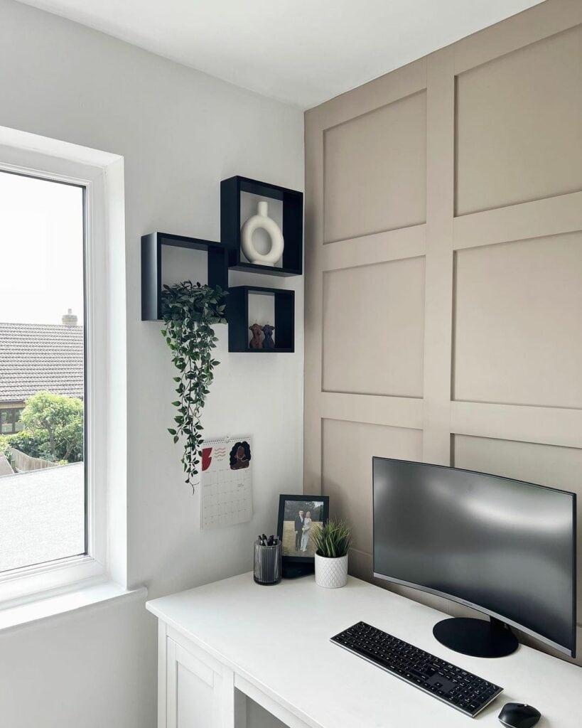 Accent Wall Styled for a Neutral Office