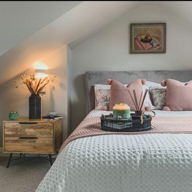 Bedroom Sconce Illuminates Corner With Low Ceiling