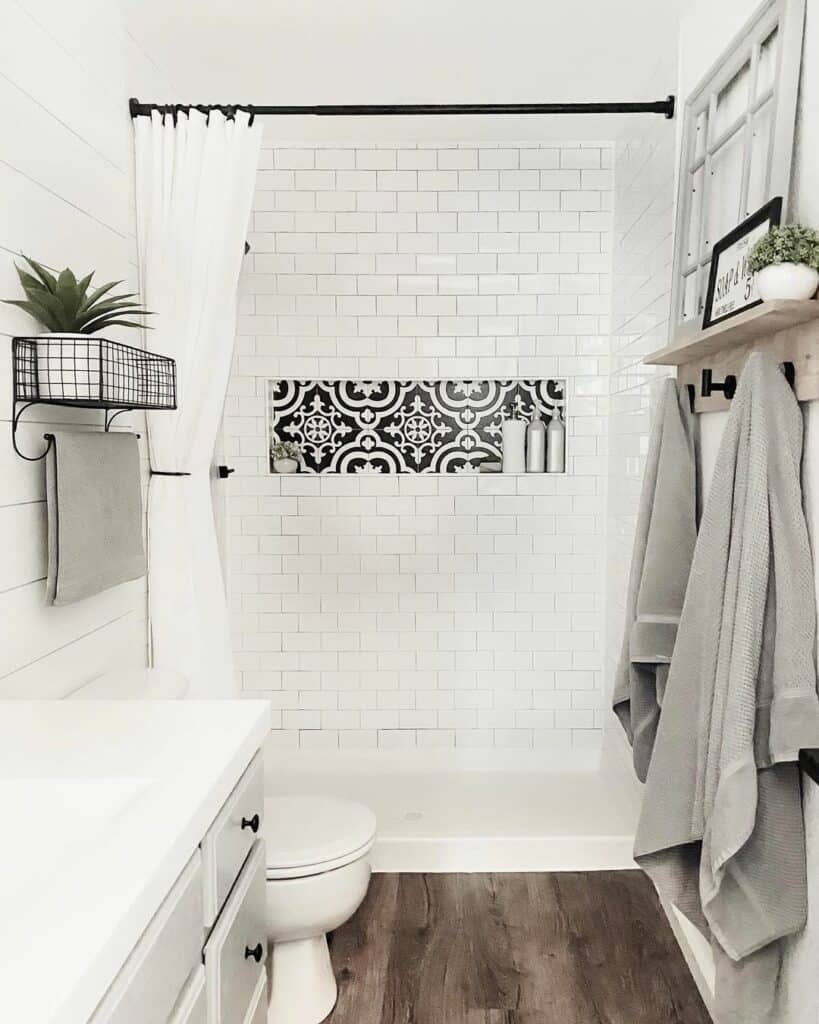 Black and White Accent Tile Shower Niche Soul & Lane