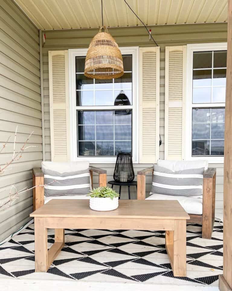 Cozy Patio Surrounded by Cream Shutters