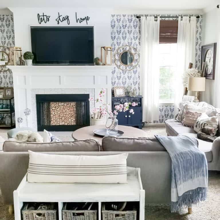 Decorations Displayed on a Fireplace Wall