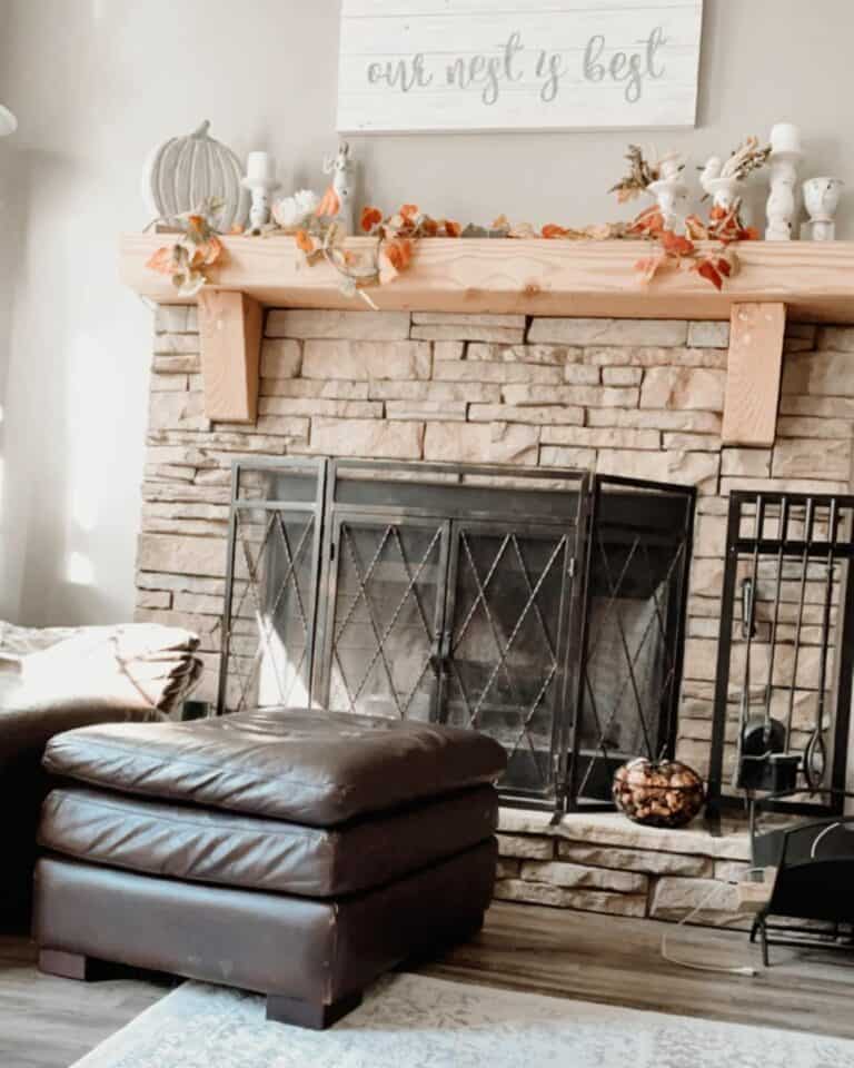 Fall Mantel Décor With Rustic White Candlesticks