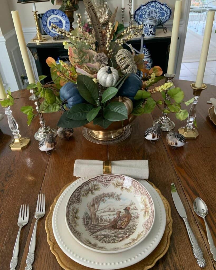 Grand-millenial Fall Centerpieces for Round Tables