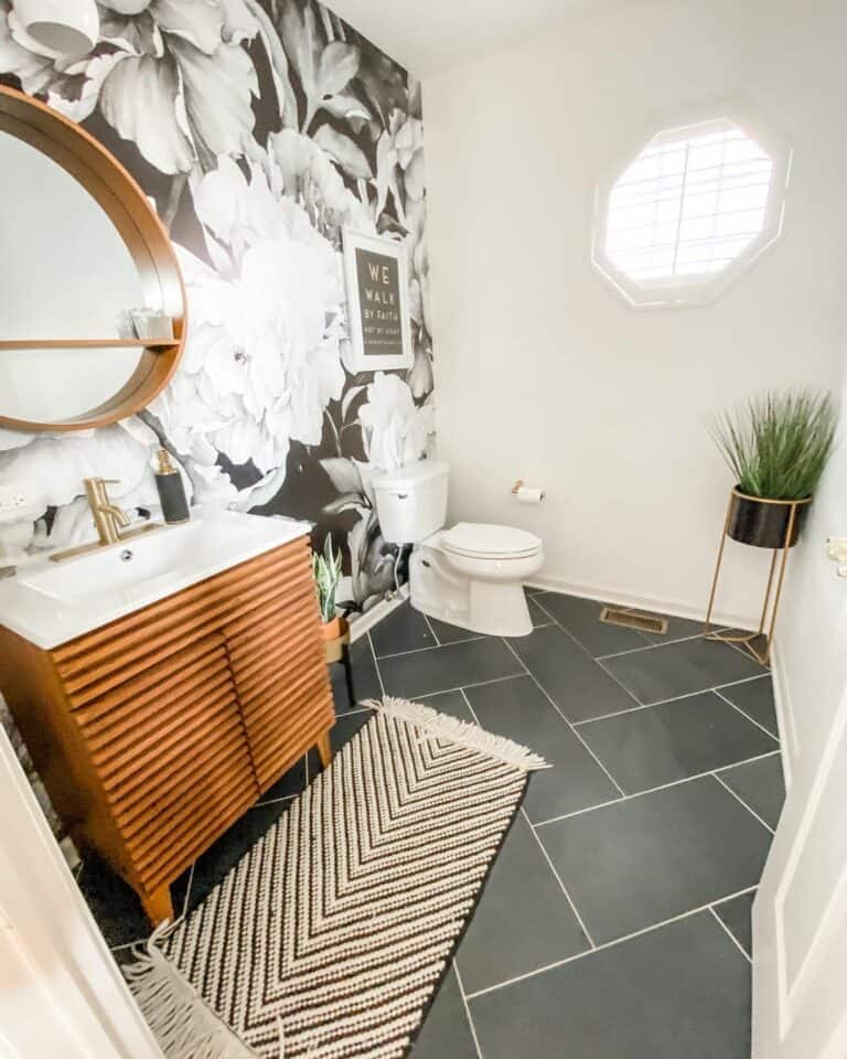 Herringbone Black Tile in Bathroom