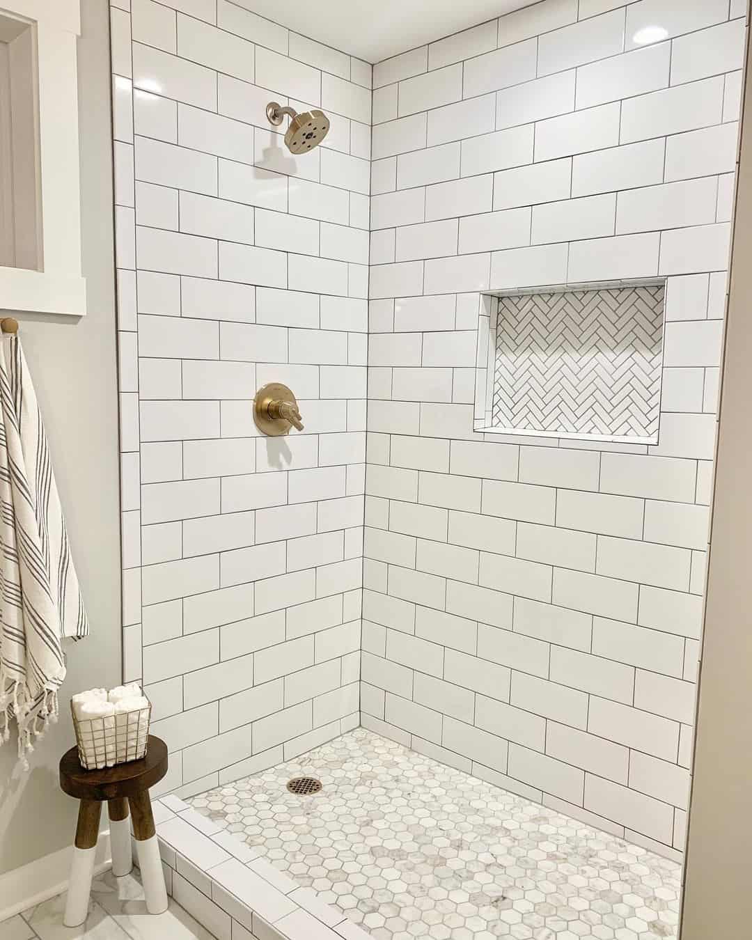 Herringbone Tile Fills a Shower Niche Soul & Lane