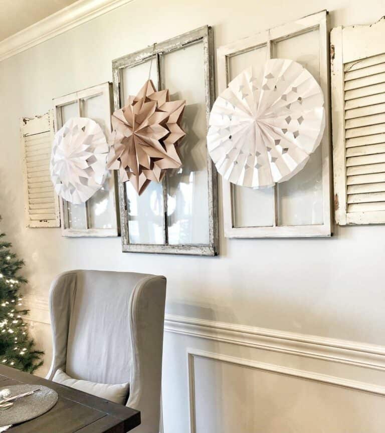 Paper Snowflakes Decorate Window Frames