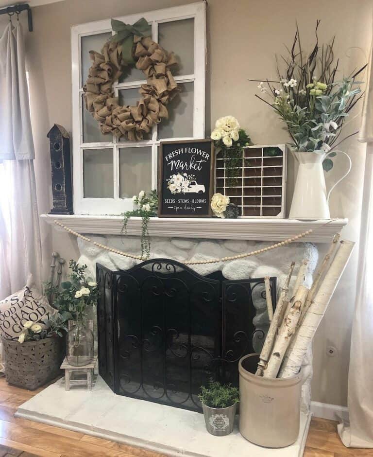 Rounded Stone Fireplace Painted to Perfection