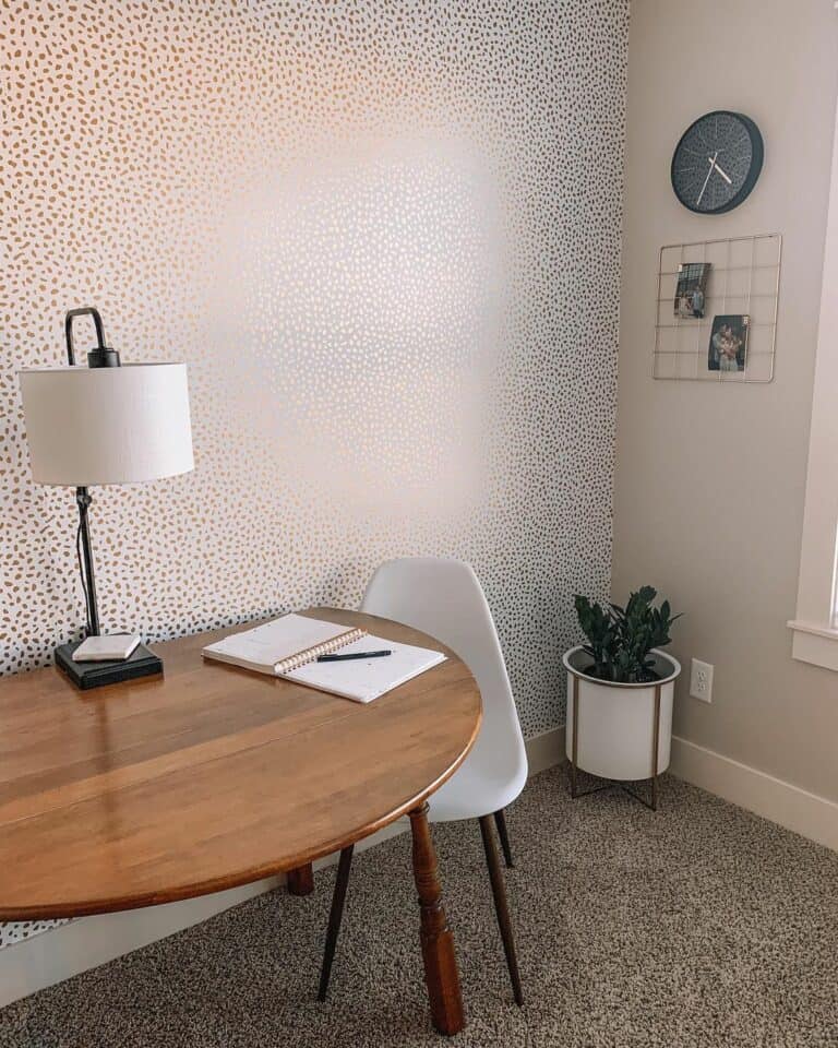 Speckled Office Wall Meets a Half-moon Table