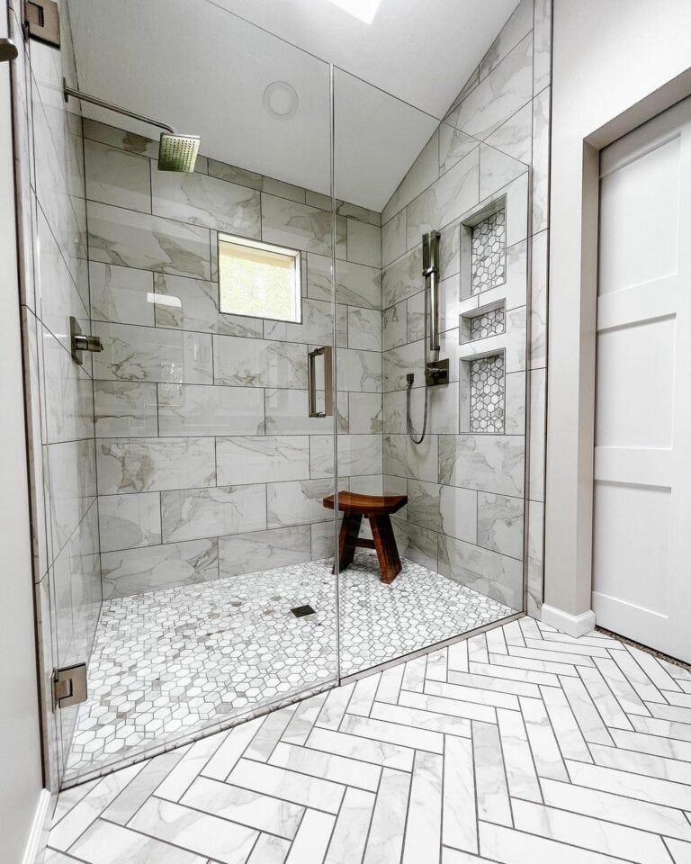 Transitional Tile Designs in an Open Bathroom