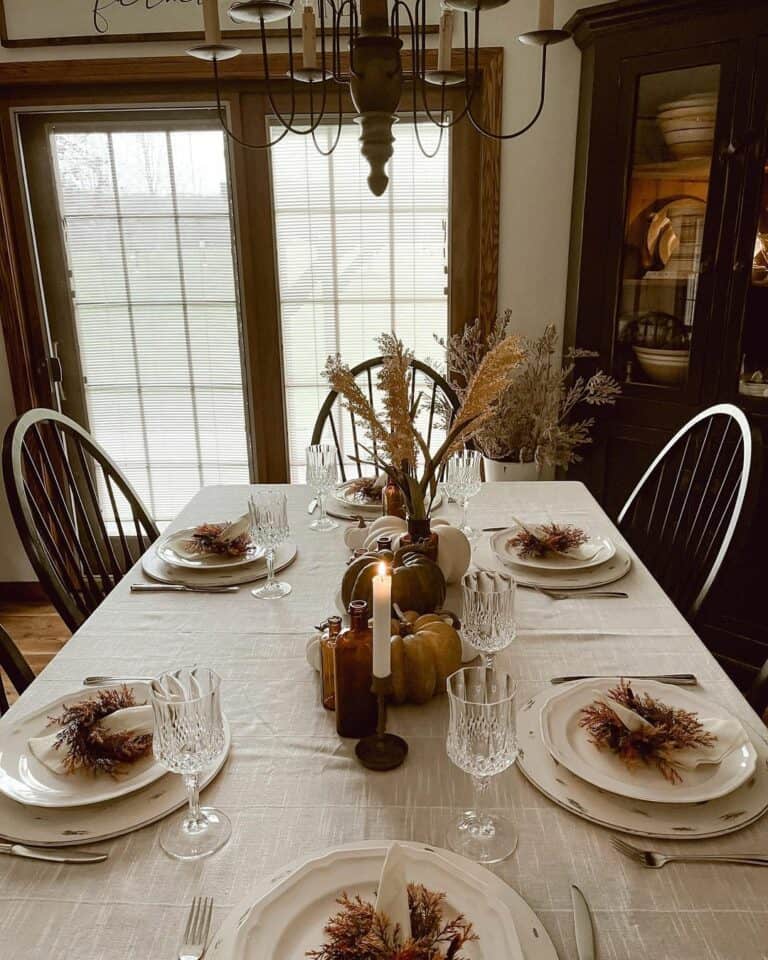 Woods and Whites Thanksgiving Table Decor