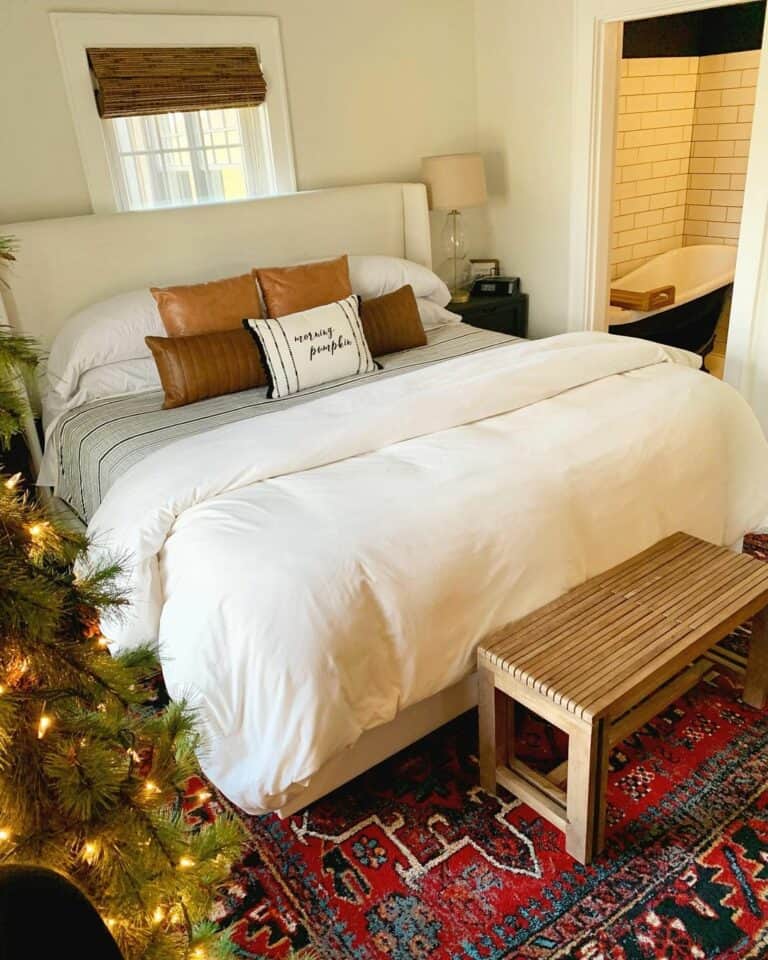 Bohemian Bedroom With Glowing Christmas Tree