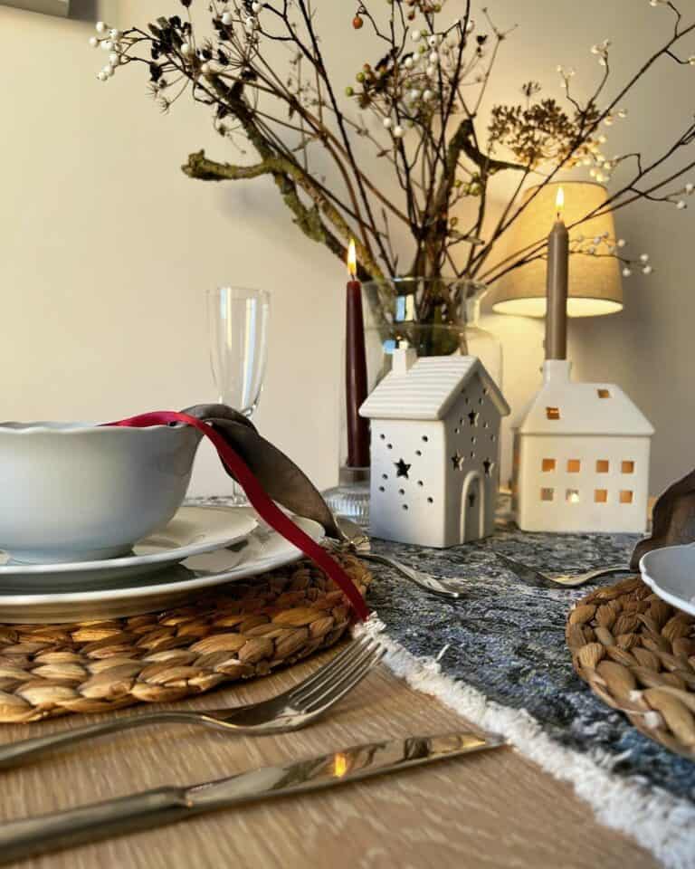 Detailed Table Display With a Blue Runner