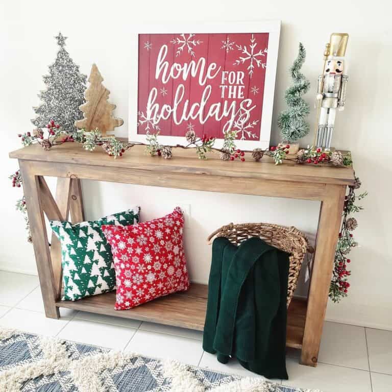 Green and Red Console Table Decor