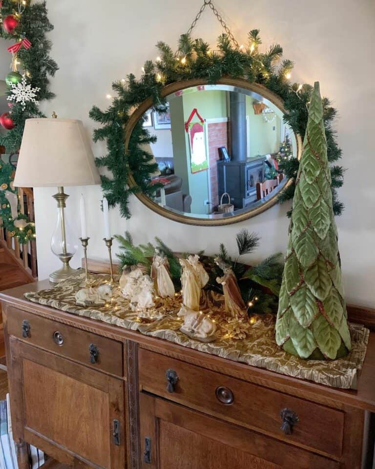 Nativity Scene on an Antique Sideboard