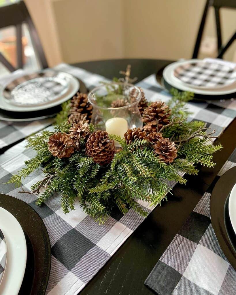 Plaid Table Accessories Garnished With Greenery