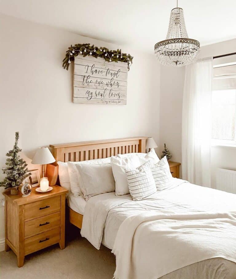 Quaint White and Woods Holiday Bedroom