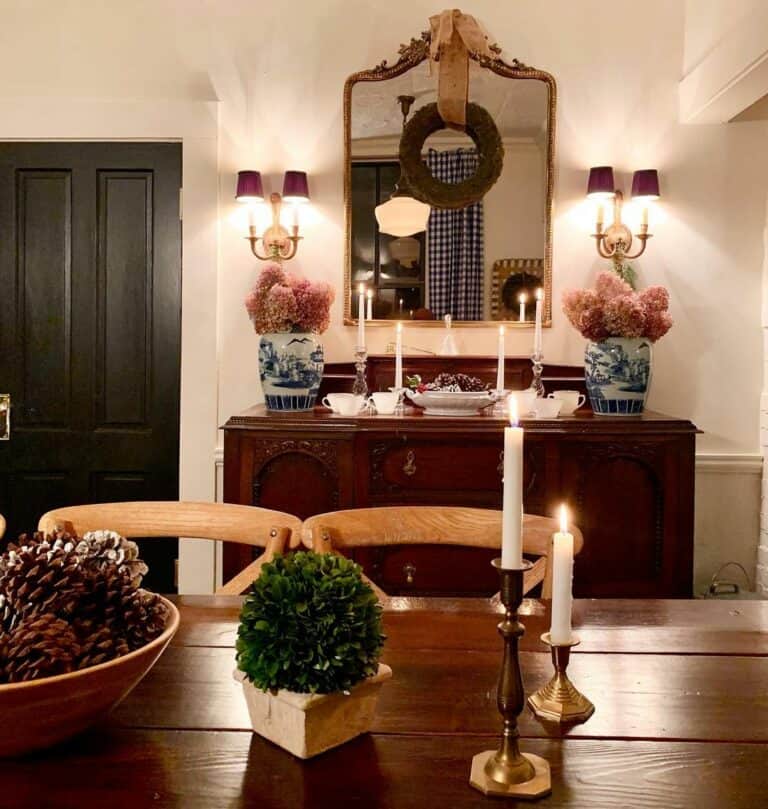 Shaded Sconces Over a Vintage Sideboard