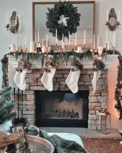 Stockings Hung From a Brick Fireplace