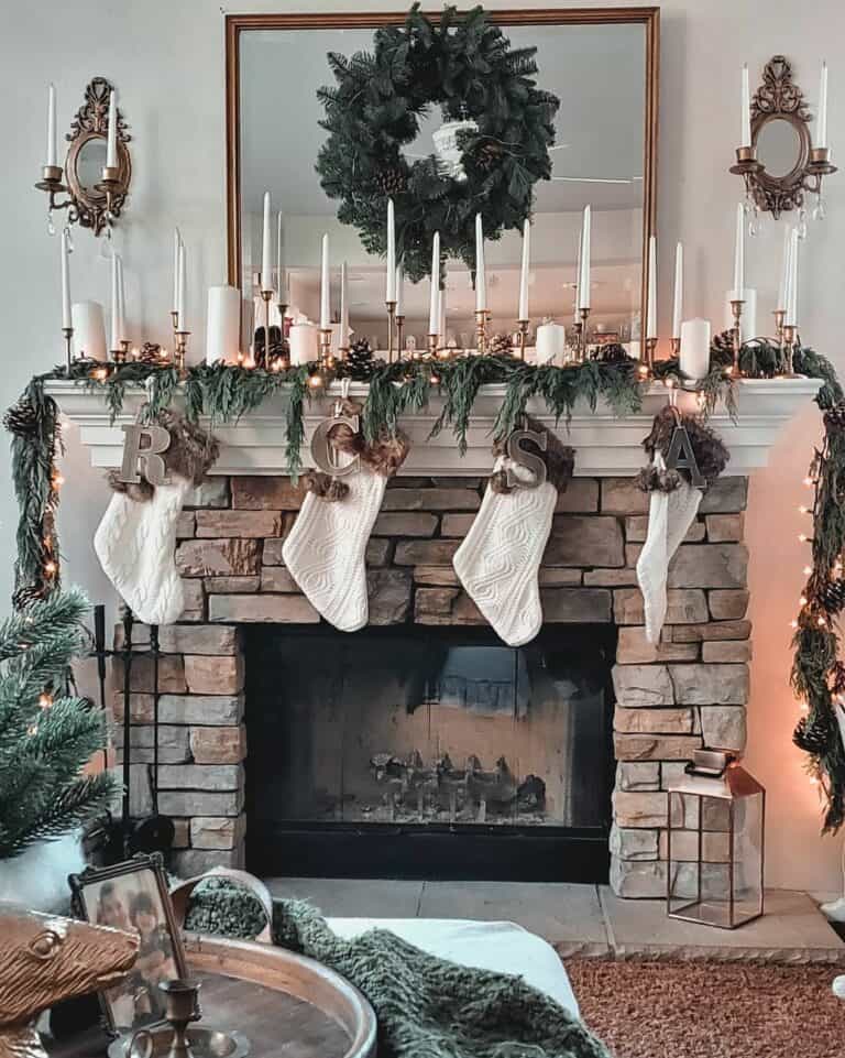 Stockings Hung From a Brick Fireplace