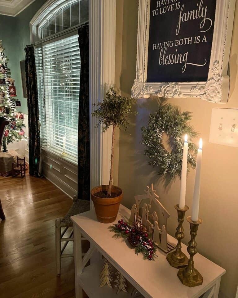 White Entryway Table With Nativity