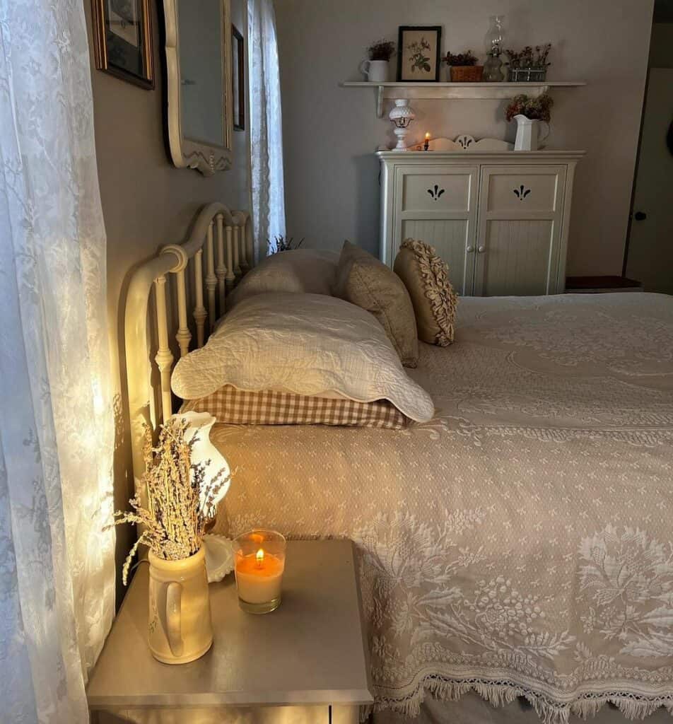 American Farmhouse Bed Illuminated by Windows