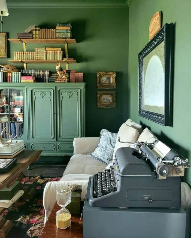 Antiques Accessorize a Vibrant Living Room