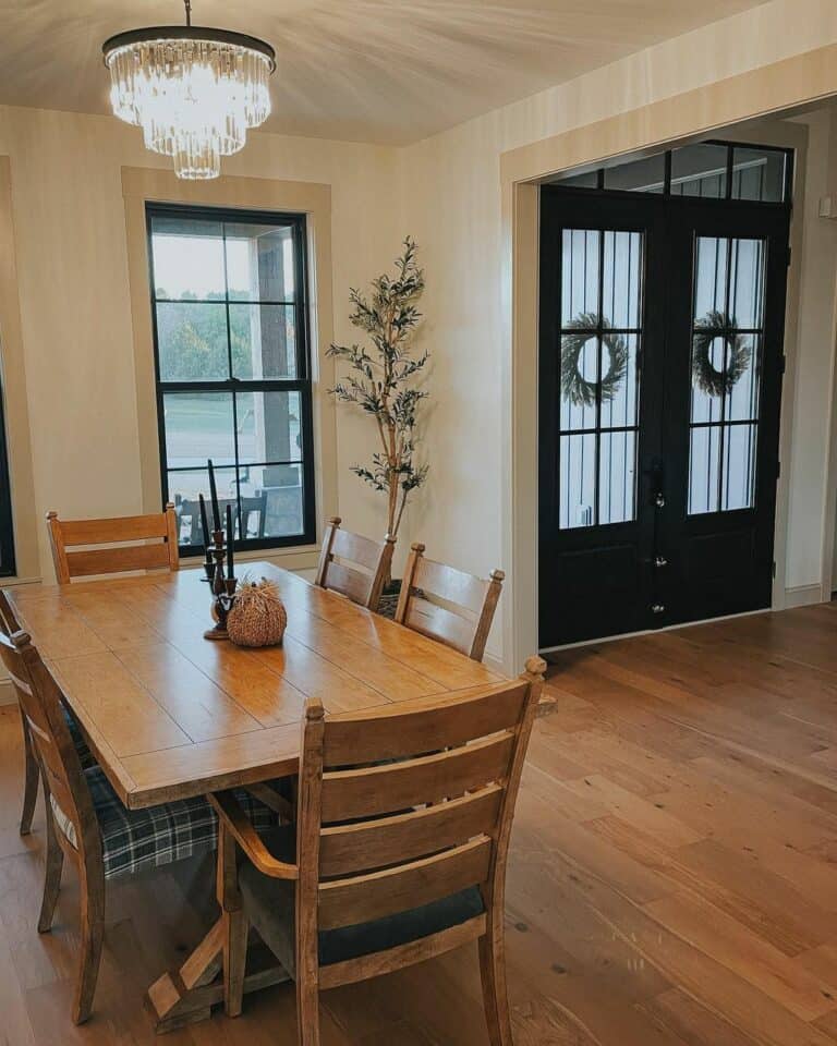 Bright Dining Room With Wood Flooring
