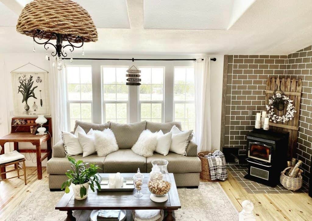 Brown Brick in Fireplace Corner
