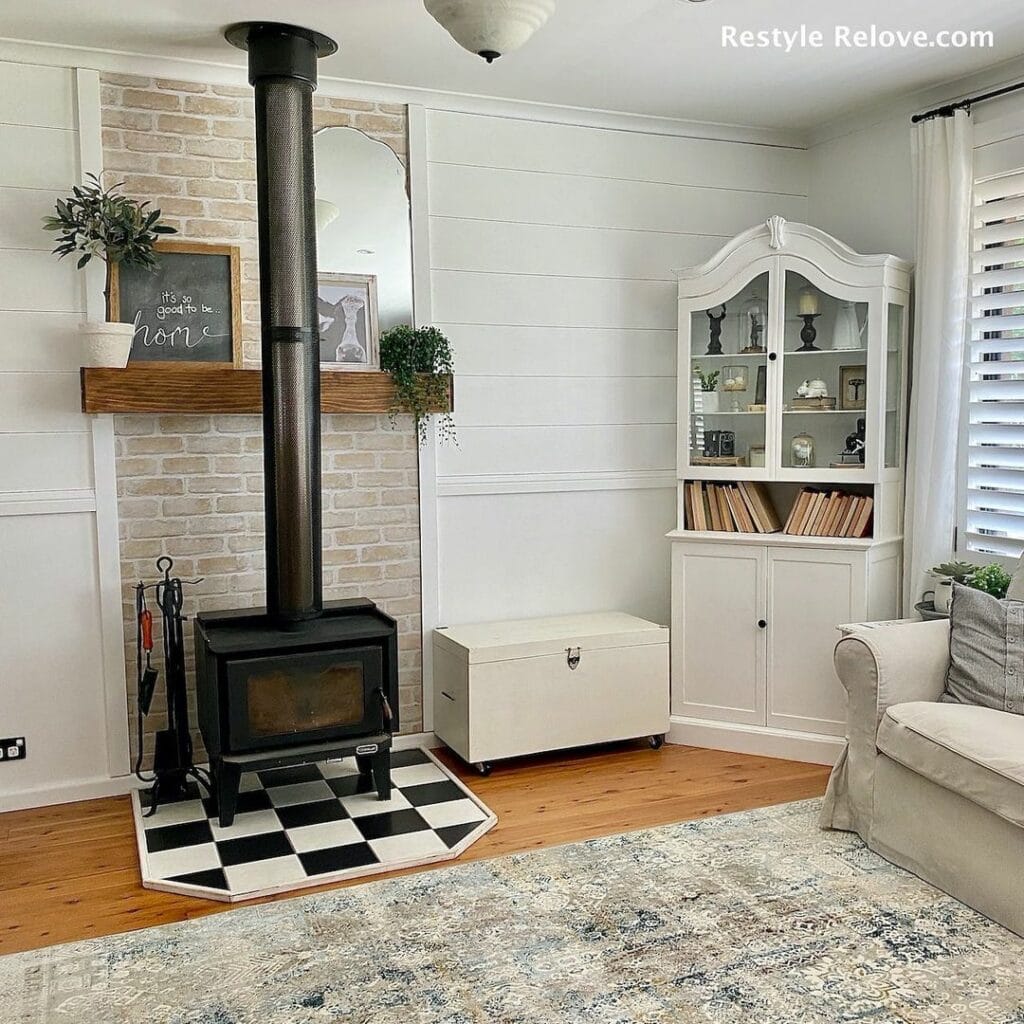 Classic Black and White Checkered Tile Hearth