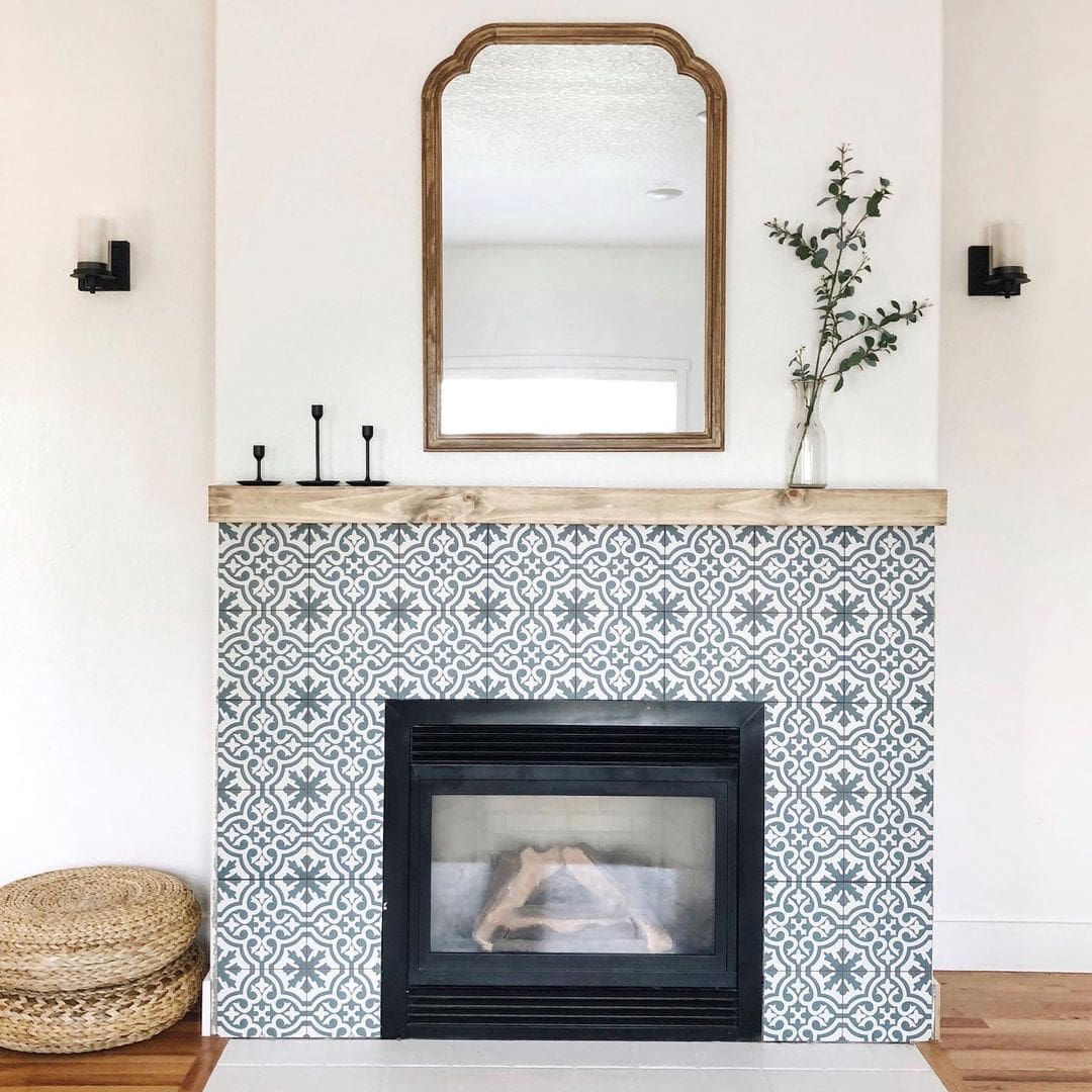 Custom Fireplace With Patterned Tile - Soul & Lane