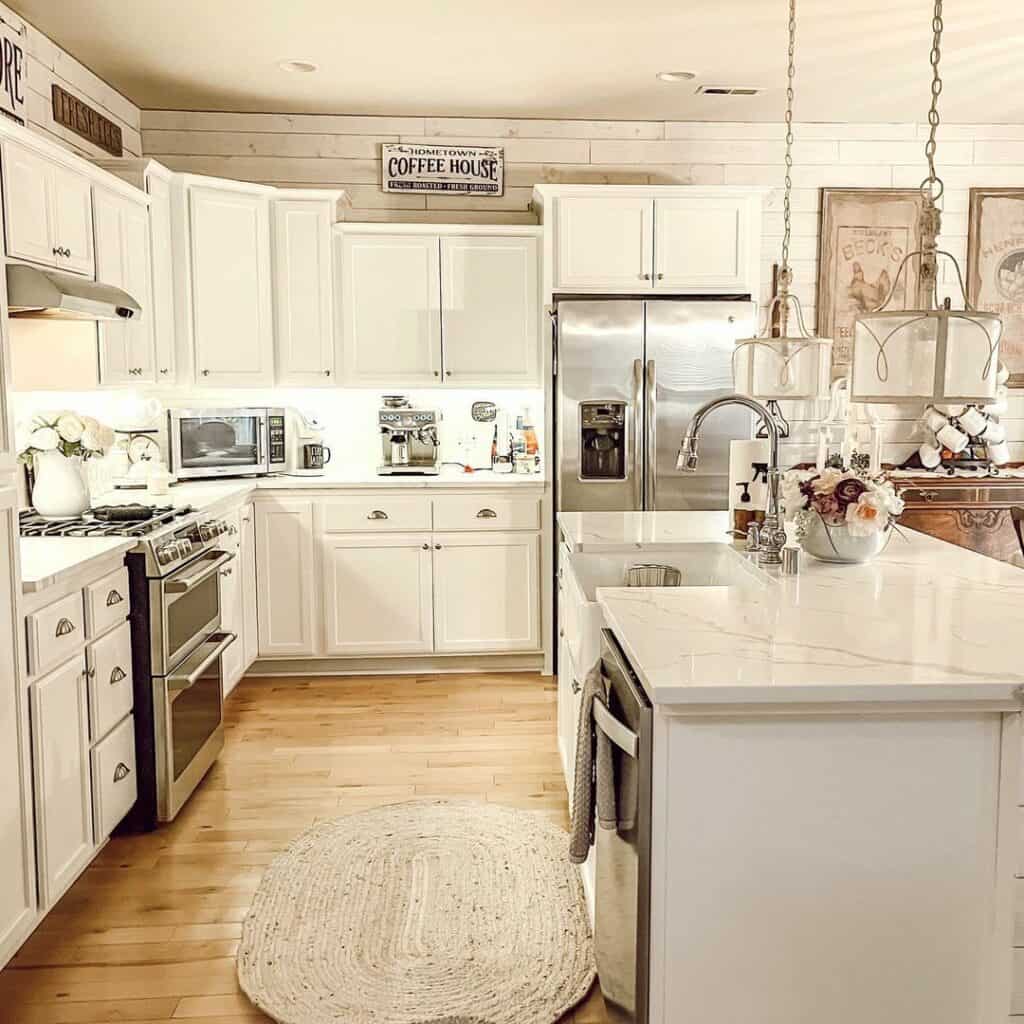 Farmhouse Chic With Stainless Steel and White Cabinets