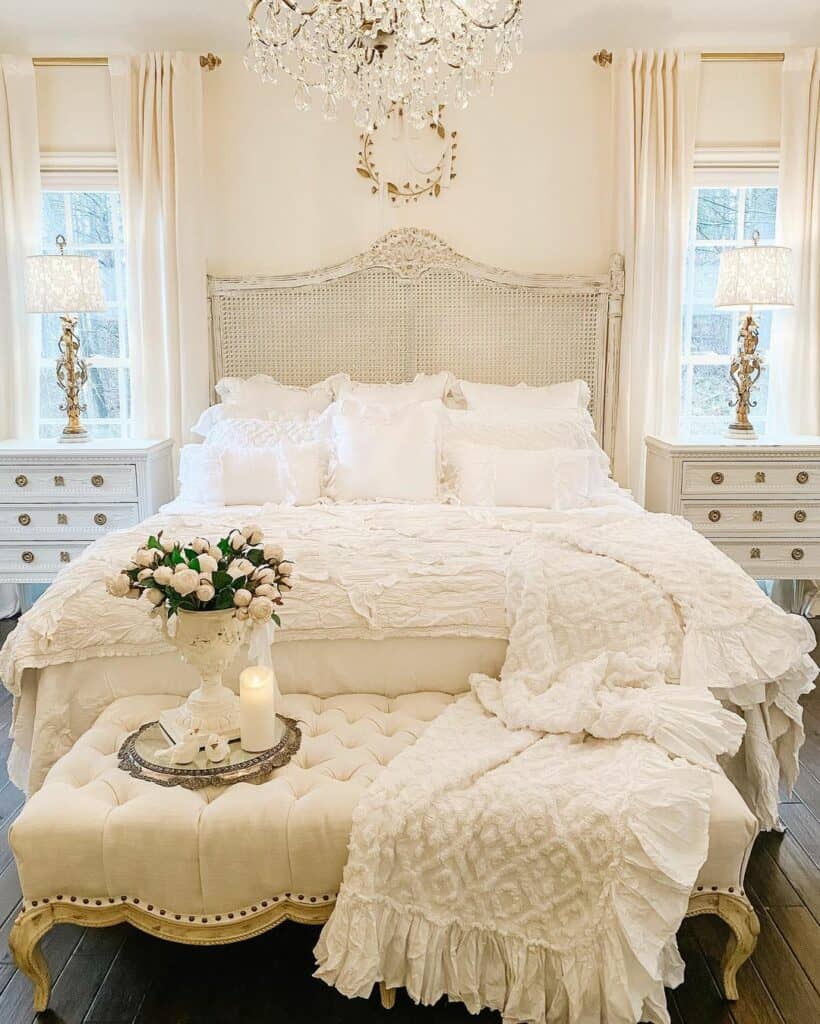 French Farmhouse Bed Between Windows