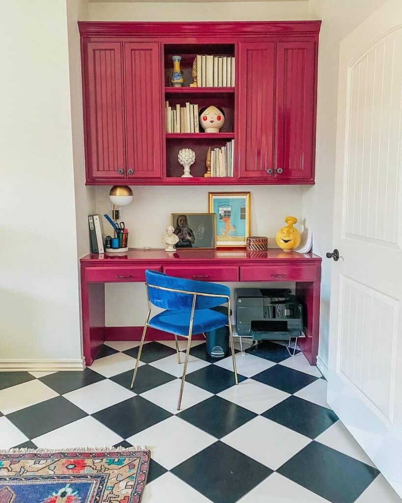 Funky Office With Fuchsia Cabinetry