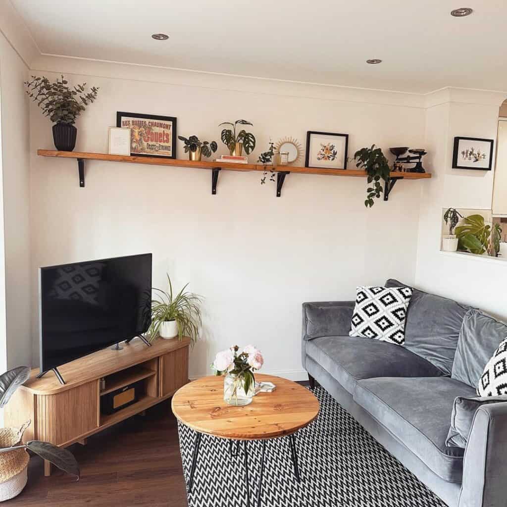 Gray Couch on Hand Woven Chevron Rug