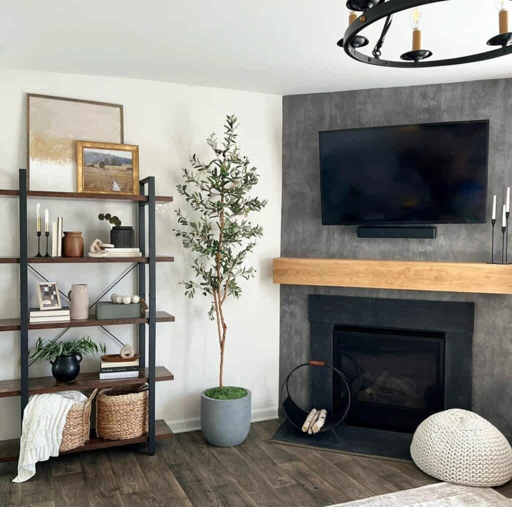 Gray Feature Wall in a Farmhouse Living Room