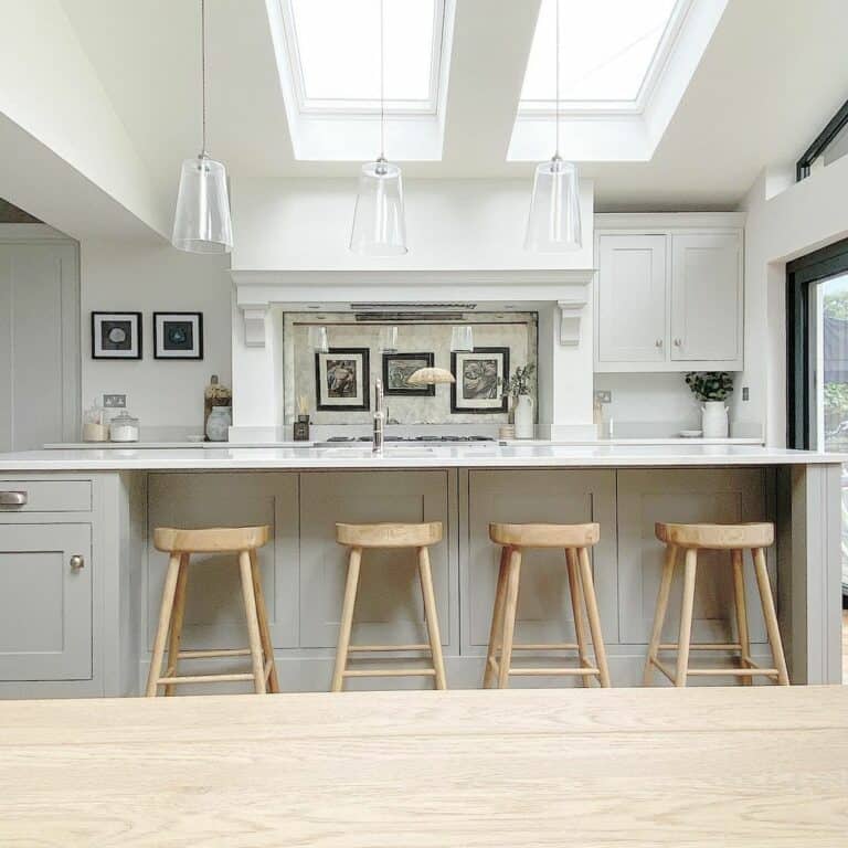Gray and White Kitchen With Natural Seats