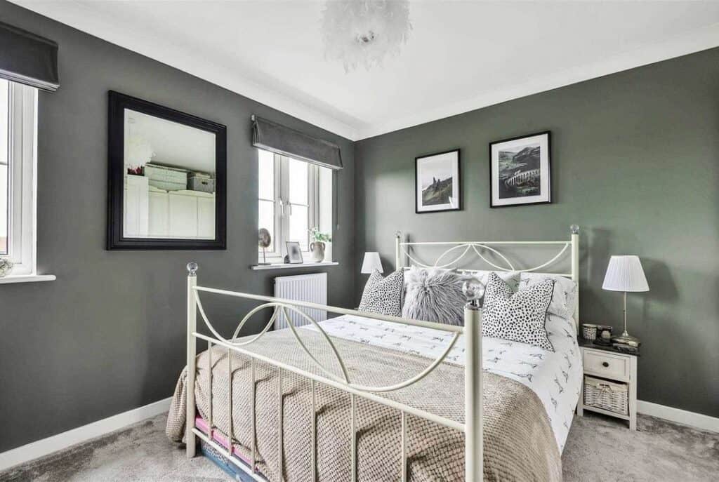 Gray-green Bedroom With Recessed Windows
