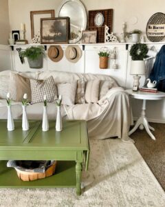 Green Accent Table and Vintage Farmhouse Accessories