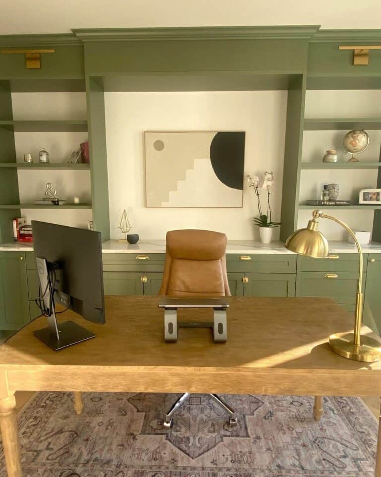 Home Office Built Ins and Brass Lighting