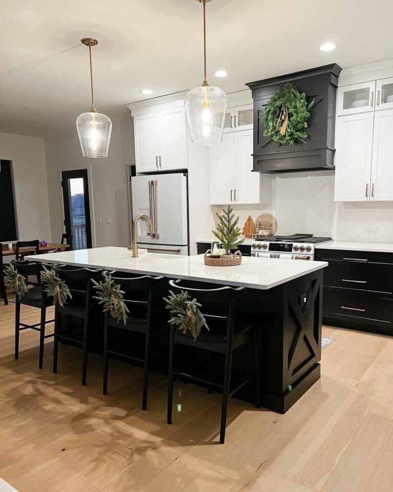 Individual Wreaths Hung on Counter Stools